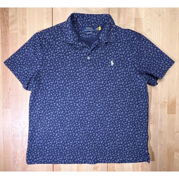 Polo Ralph Lauren Other - Polo Ralph Lauren Mens Size L Polo Shirt Blue Short Sleeve Floral Embroidered